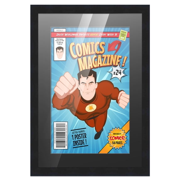 Comic Book Frame with Mat for 1 Golden Age Comic Published Between 1938 and 1956 - Black Wood Comic