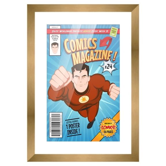 Comic Book Frame Wall Display with Mat for 1 Golden Age Comic Published Between 1938 and 1956 - Bronze Comic Frame for 7.75x10.5 Comic