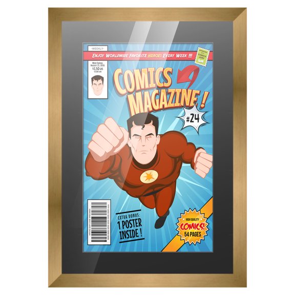 Comic Book Frame Wall Display with Mat for 1 Golden Age Comic Published Between 1938 and 1956 - Bronze Comic Frame for 7.75x10.5 Comic