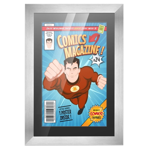 Comic Book Frame Wall Display with Mat for 1 Golden Age Comic Published Between 1938 and 1956 - Silver Comic Frame for 7.75x10.5 Comic