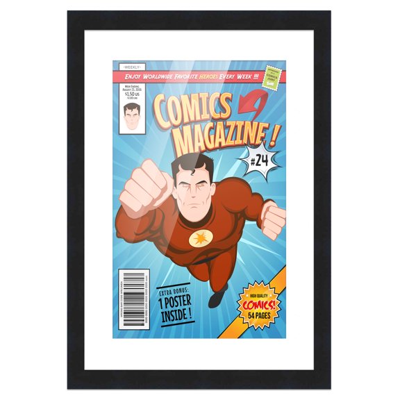 Comic Book Frame with Mat for 1 Silver Age Comic Published Between 1956 and 1970 - Black Wood Comic