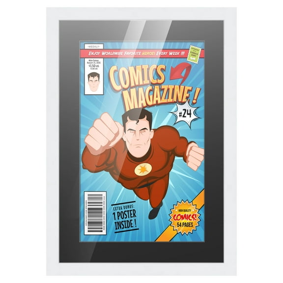 Comic Book Frame with Mat for 1 Silver Age Comic Published Between 1956 and 1970 - White Wood Comic