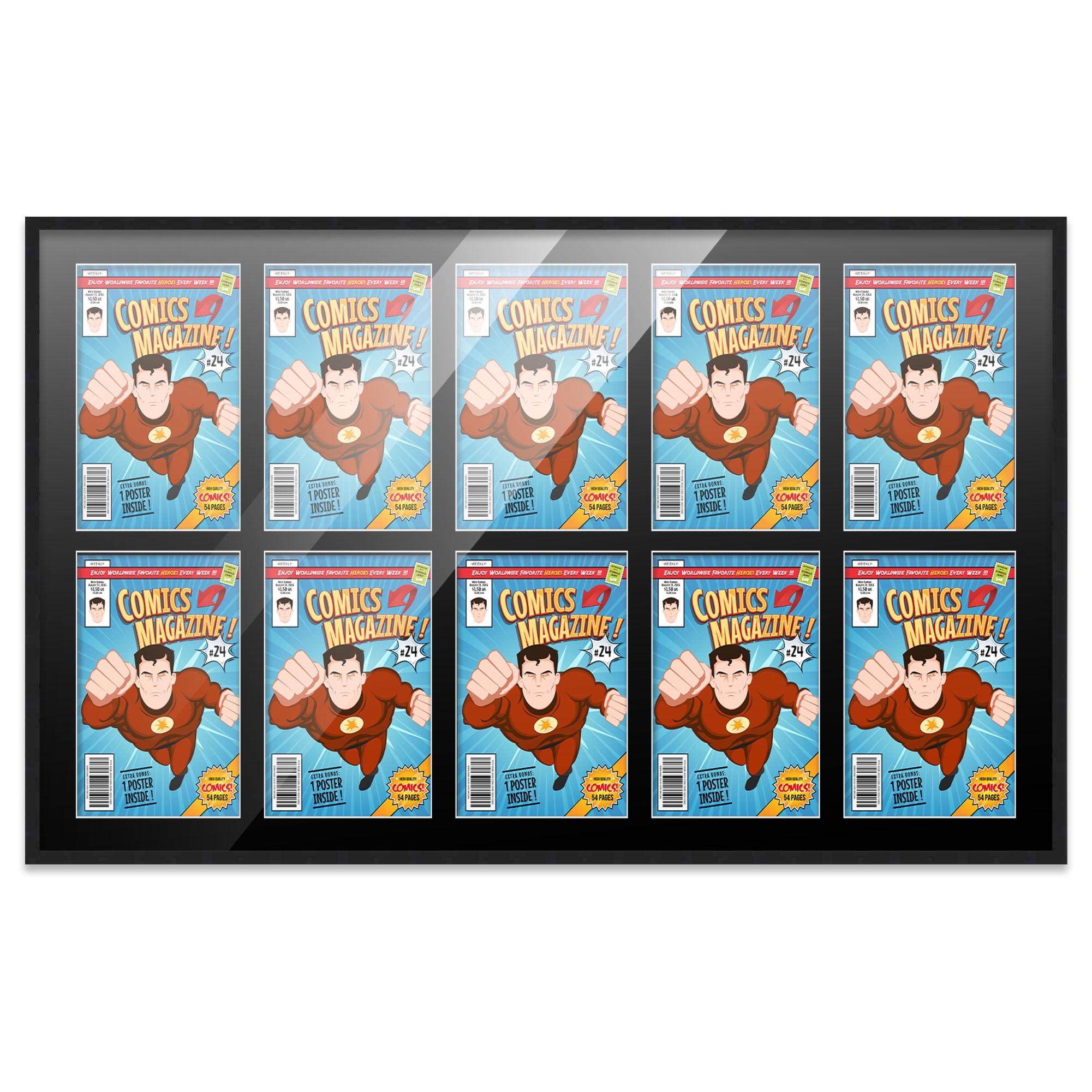 Comic Book Frame Wall Display with Mat for 10 Current Era Comics ...