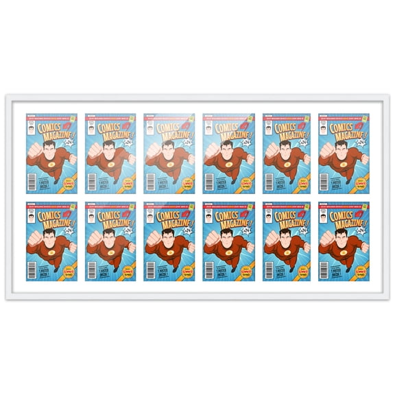 Comic Book Frame Wall Display with Mat for 12 Bronze Age Comics Published Between 1970 and 1985 - White Comic Frame for 7.25x10.5 Comics