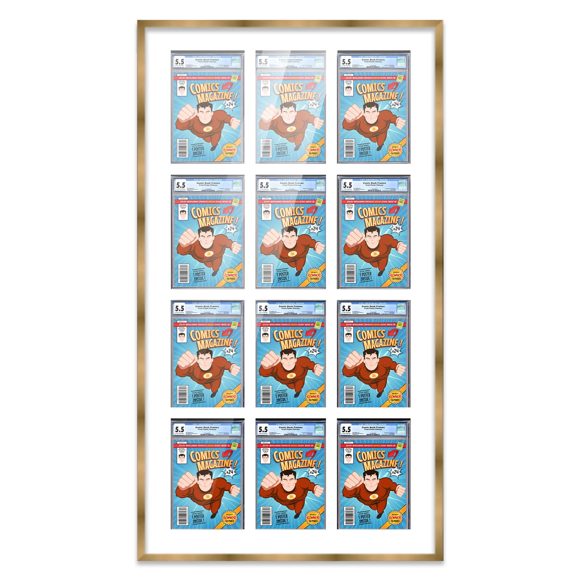 Comic Book Frame Wall Display with Mat for 12 CGC, CBCS OR PGX Graded ...
