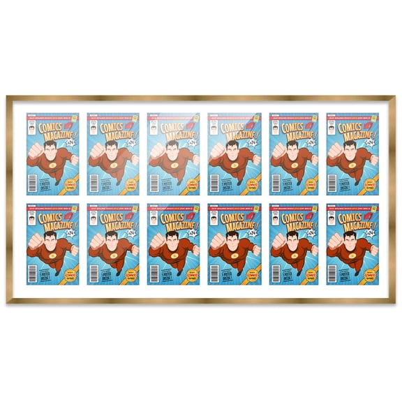 Comic Book Frame Wall Display with Mat for 12 Current Era Comics Published After 1985 - Bronze Comic Frame for 6.875x10.5 Comics
