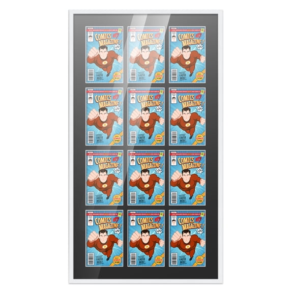 Comic Book Frame Wall Display with Mat for 12 Current Era Comics Published After 1985 - White Comic Frame for 6.875x10.5 Comics