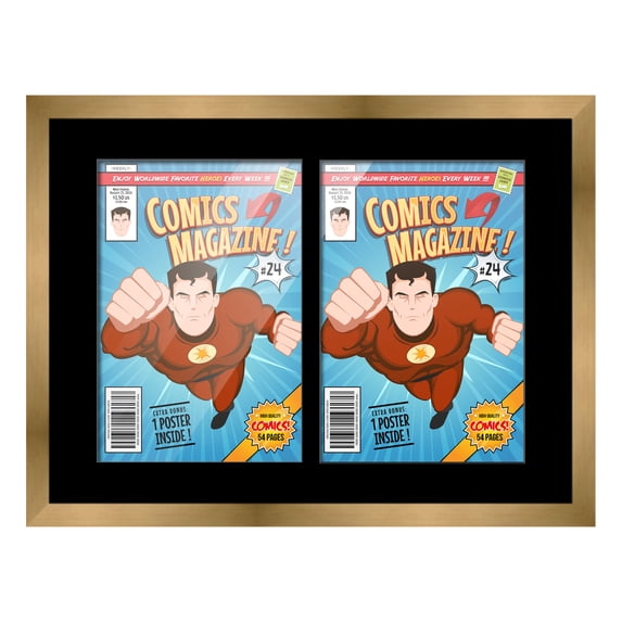 Comic Book Frame Wall Display with Mat for 2 Bronze Age Comics Published Between 1970 and 1985 - Bronze Comic Frame for 7.25x10.5 Comics