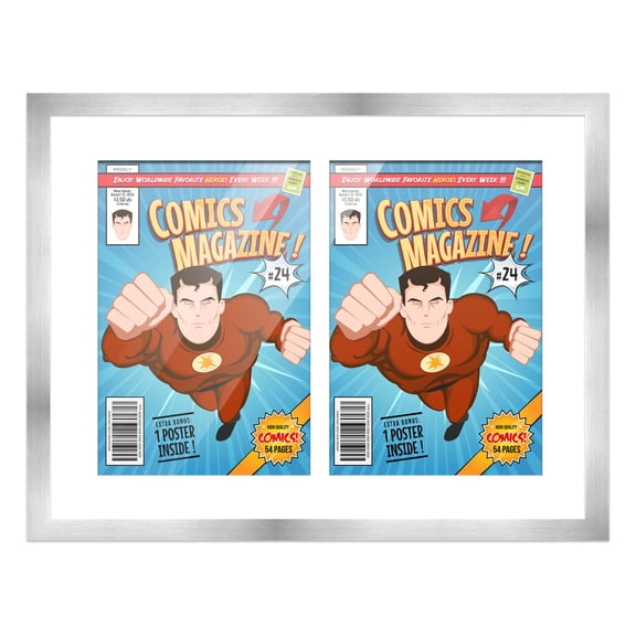 Comic Book Frame Wall Display with Mat for 2 Bronze Age Comics Published Between 1970 and 1985 - Silver Comic Frame for 7.25x10.5 Comics