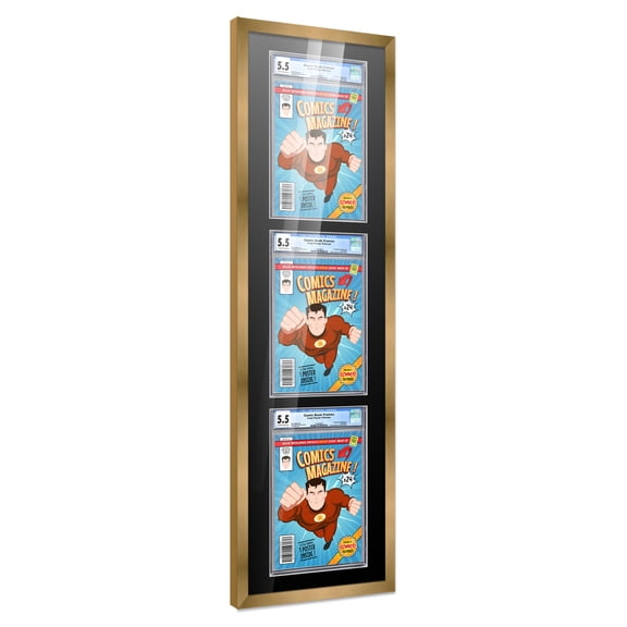 Comic Book Frame with Mat for 3 CGC, CBCS OR PGX Graded Comics - Bronze Frame for 8.125x13 Comics