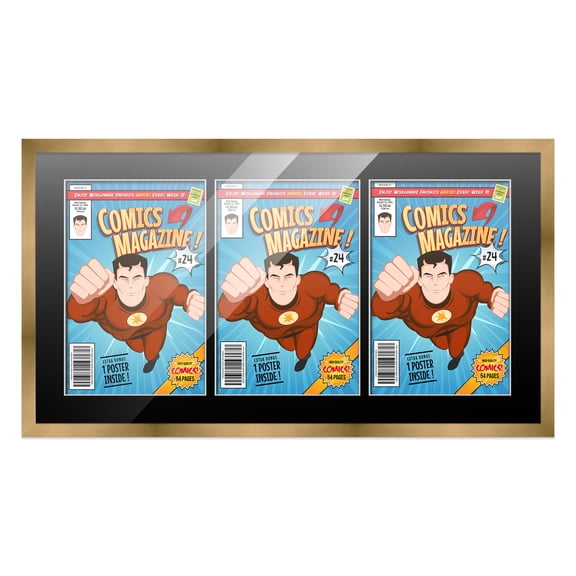 Comic Book Frame Wall Display with Mat for 3 Current Era Comics Published After 1985 - Bronze Comic Frame for 6.875x10.5 Comics
