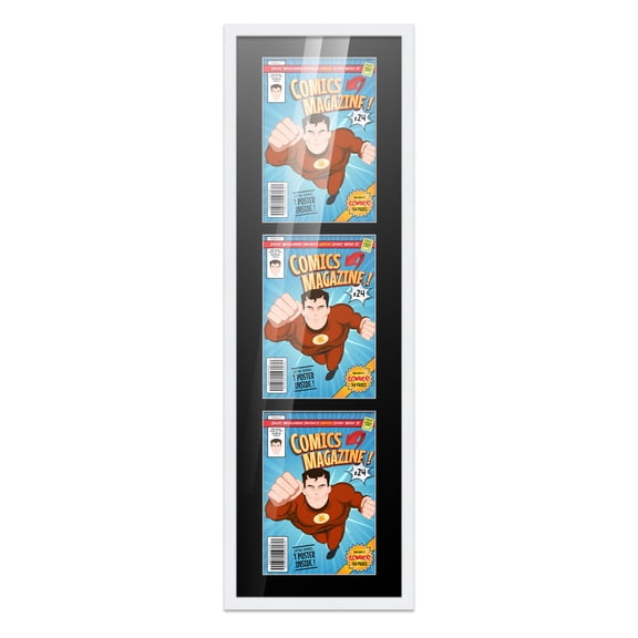 Comic Book Frame Wall Display with Mat for 3 Current Era Comics Published After 1985 - White Comic Frame for 6.875x10.5 Comics
