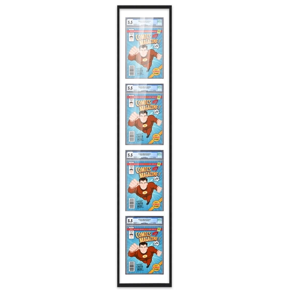 Comic Book Frame Wall Display with Mat for 4 CGC, CBCS OR PGX Graded Comics - Black Comic Frame for 8.125x13 Comics