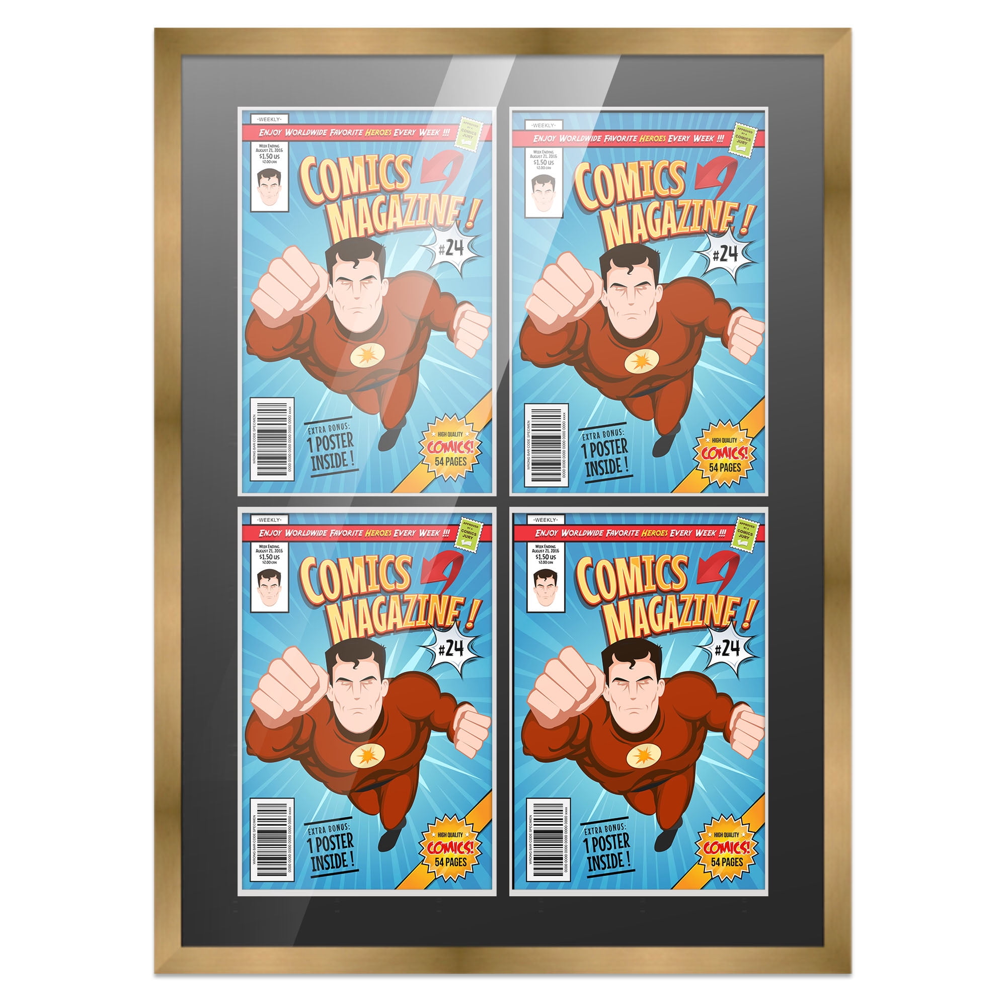 Comic Book Frame Wall Display with Mat for 4 Current Era Comics ...