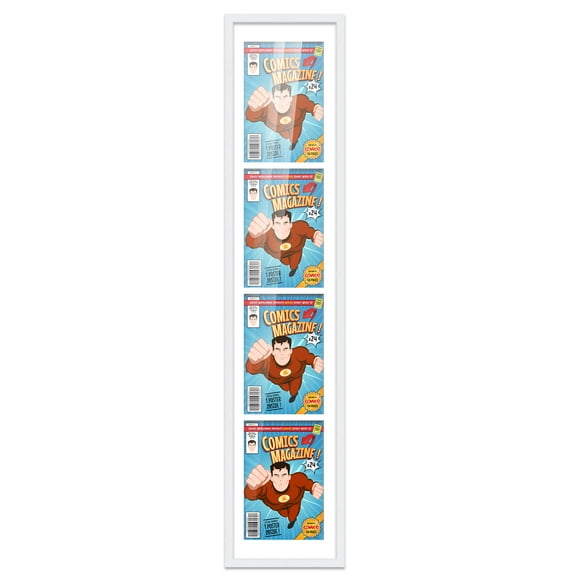 Comic Book Frame Wall Display with Mat for 4 Current Era Comics Published After 1985 - White Comic Frame for 6.875x10.5 Comics