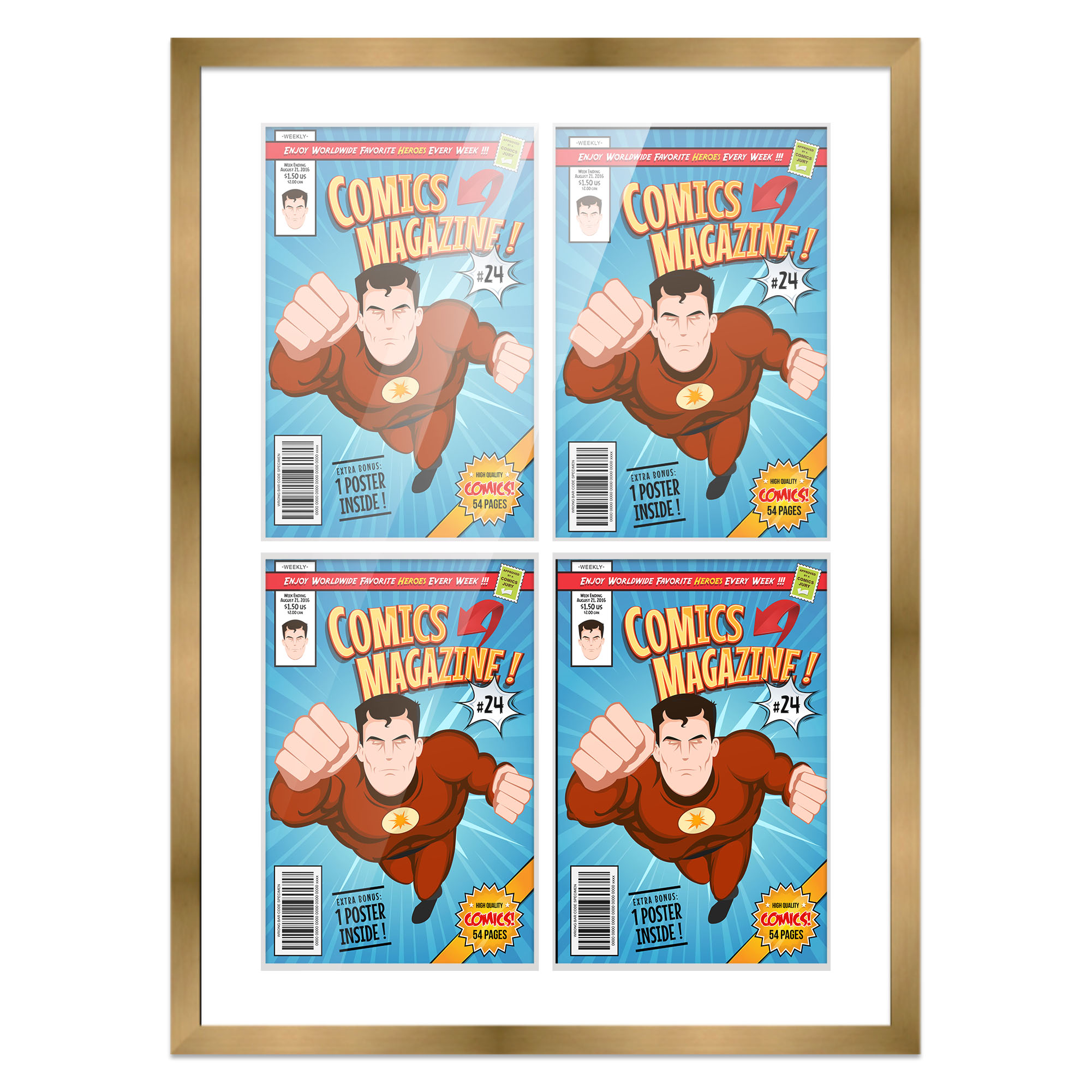 Comic Book Frame Wall Display with Mat for 4 Golden Age Comics ...
