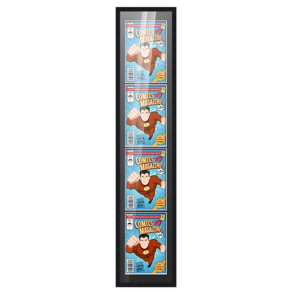Comic Book Frame with Mat for 4 Silver Age Comics Published Between 1956 and 1970 - Black Wood