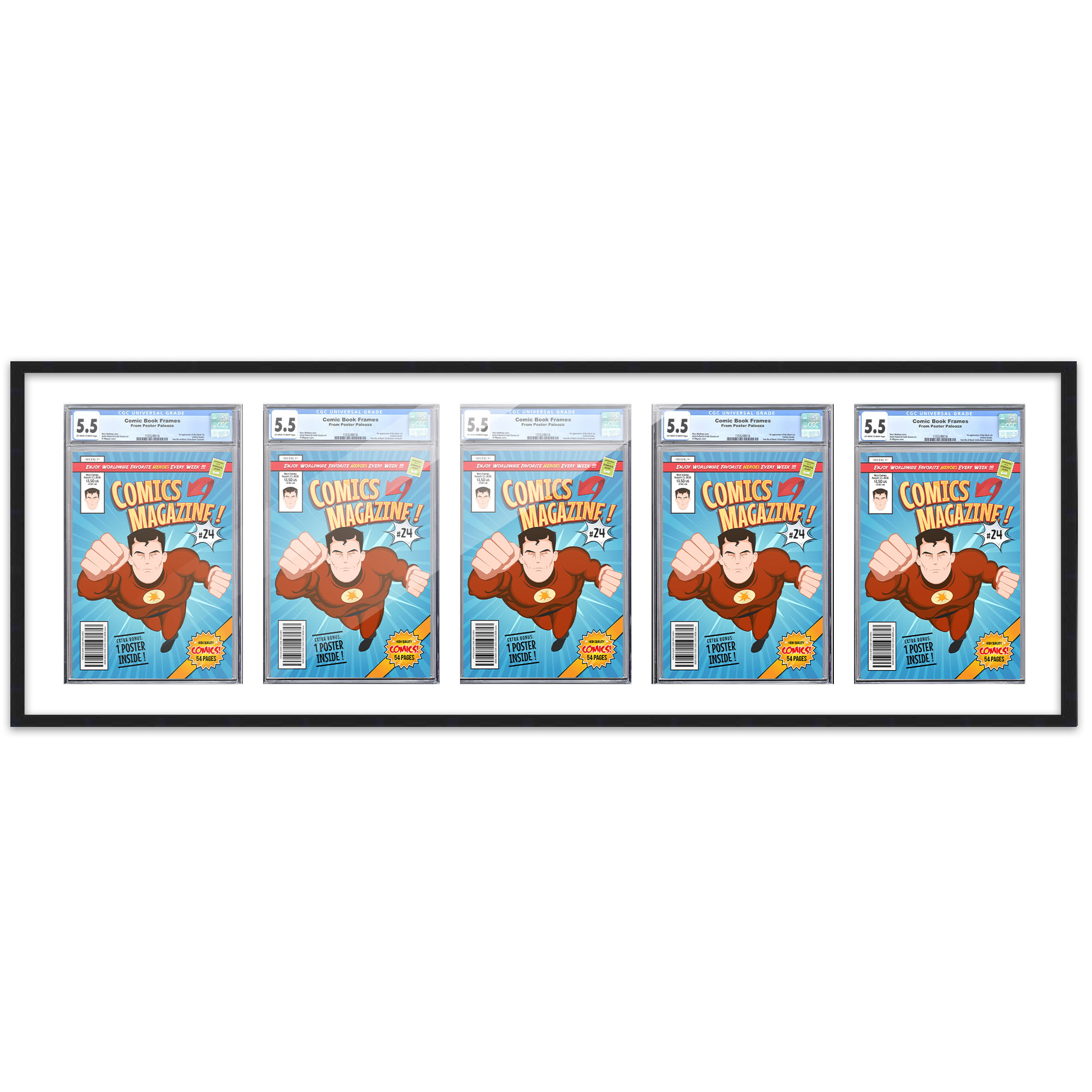 Comic Book Frame Wall Display with Mat for 5 CGC, CBCS OR PGX Graded ...