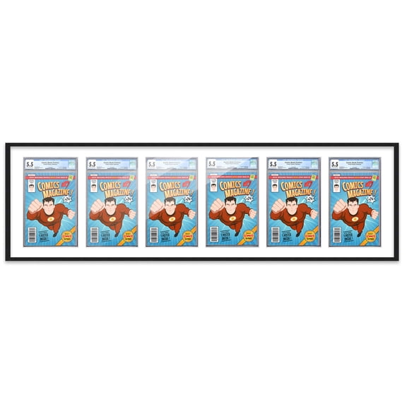 Comic Book Frame Wall Display with Mat for 6 CGC, CBCS OR PGX Graded Comics - Black Comic Frame for 8.125x13 Comics