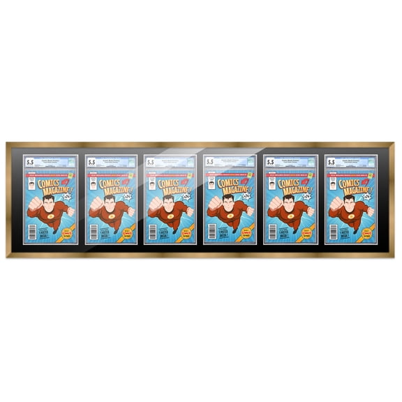 Comic Book Frame Wall Display with Mat for 6 CGC, CBCS OR PGX Graded Comics - Bronze Comic Frame for 8.125x13 Comics