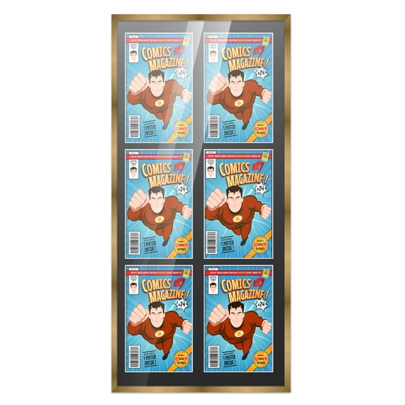 Comic Book Frame Wall Display with Mat for 6 Current Era Comics Published After 1985 - Bronze Comic Frame for 6.875x10.5 Comics