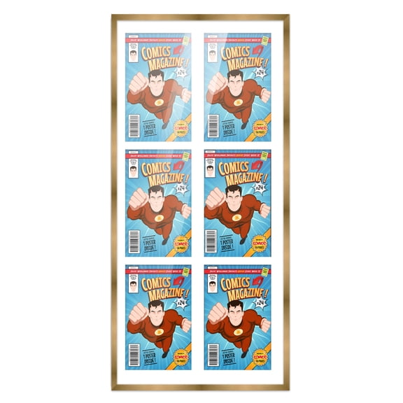 Comic Book Frame Wall Display with Mat for 6 Current Era Comics Published After 1985 - Bronze Comic Frame for 6.875x10.5 Comics