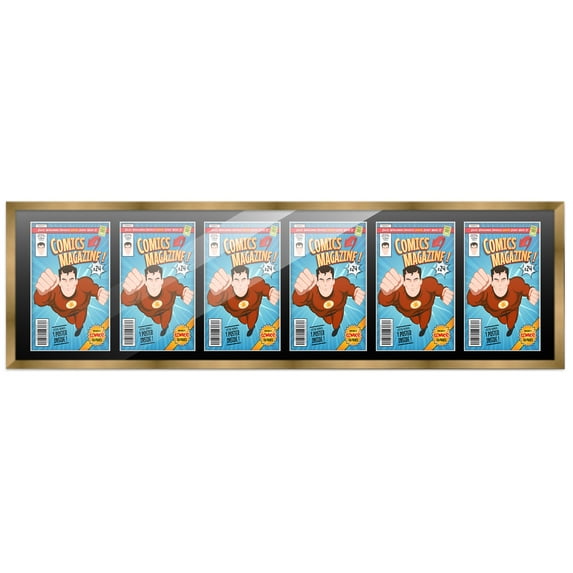 Comic Book Frame with Mat for 6 Silver Age Comics Published Between 1956 and 1970 - Bronze Wood