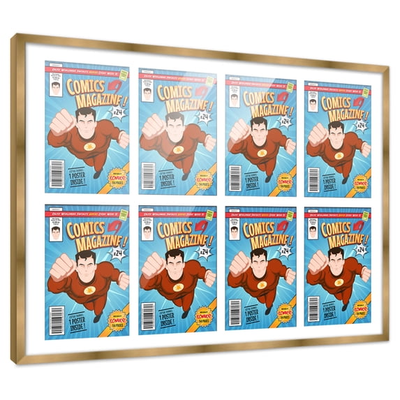 Comic Book Frame with Mat for 8 Current Era Comics Published After 1985 - Bronze Frame for 6.875x10.5 Comics
