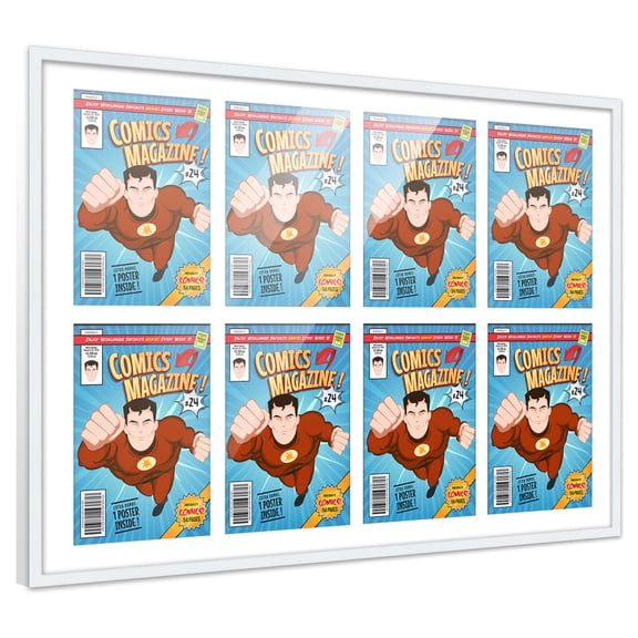 Comic Book Frame with Mat for 8 Golden Age Comics Published 1938-1956 - White Frame for 7.75x10.5 Comics