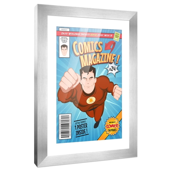 Comic Book Frame with Mat for 1 Bronze Age Comic Published 1970-1985 - Silver Frame for 7.25x10.5 Comic