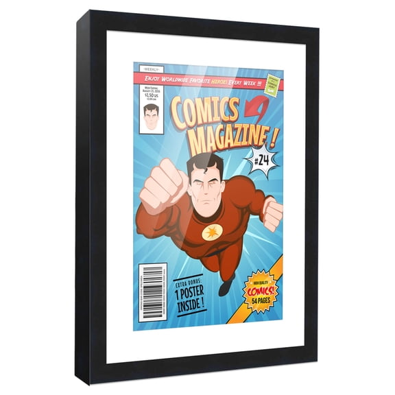 Comic Book Frame with Mat for 1 Current Era Comic Published After 1985 - Black Wood Comic Frame