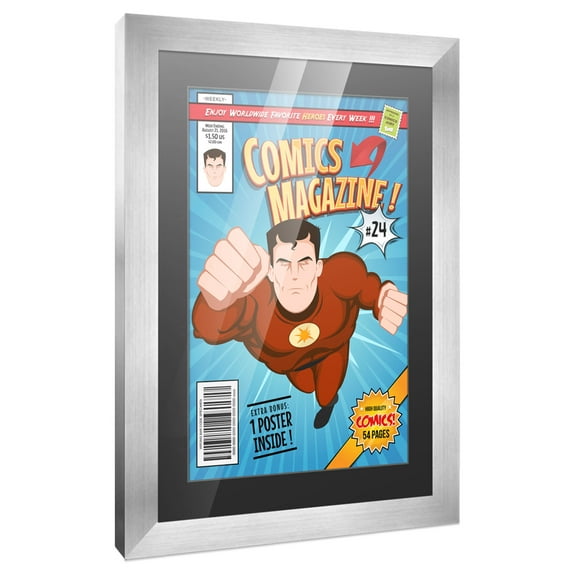 Comic Book Frame with Mat for 1 Current Era Comic Published After 1985 - Silver Wood Comic Frame