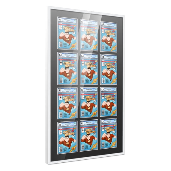 Comic Book Frame with Mat for 12 CGC, CBCS OR PGX Graded Comics - White Frame for 8.125x13 Comics