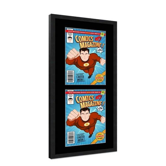 Comic Book Frame with Mat for 2 Current Era Comics Published After 1985 - Black Wood Comic Frame
