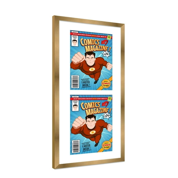 Comic Book Frame with Mat for 2 Current Era Comics Published After 1985 - Bronze Wood Comic Frame