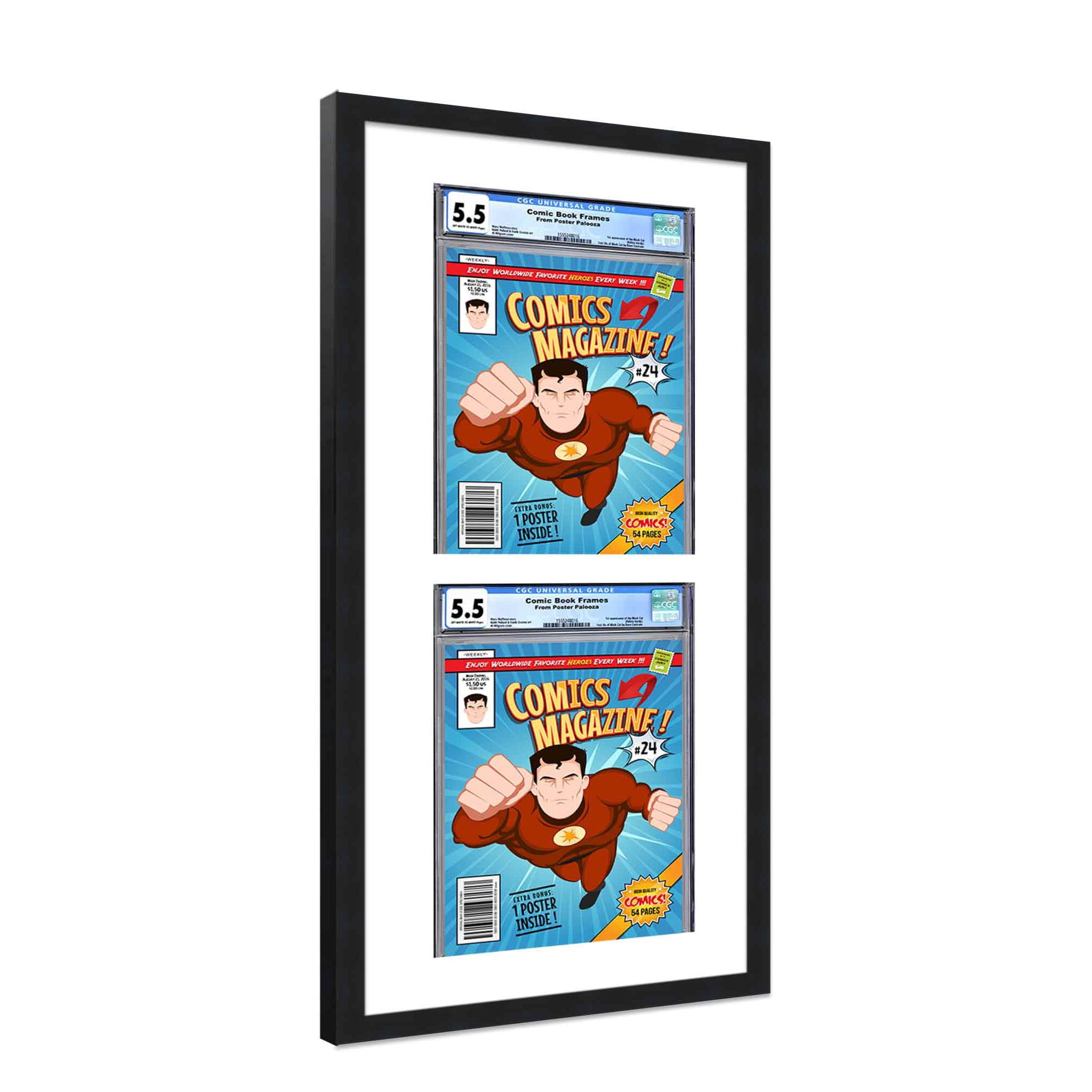 Comic Book Frame with Mat for 2 Graded Comics - Black Wood Comic Frame ...