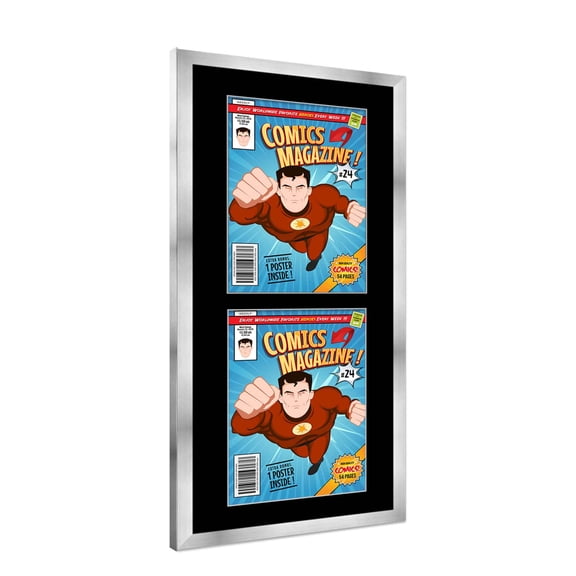 Comic Book Frame with Mat for 2 Silver Age Comics Published Between 1956 and 1970 - Silver Wood