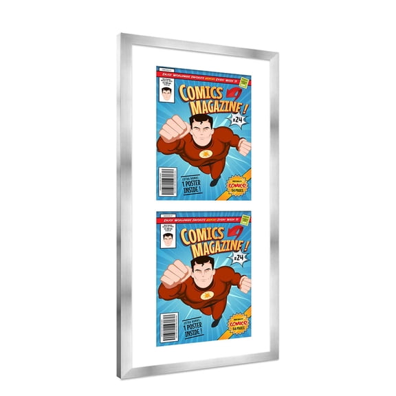 Comic Book Frame with Mat for 2 Silver Age Comics Published Between 1956 and 1970 - Silver Wood