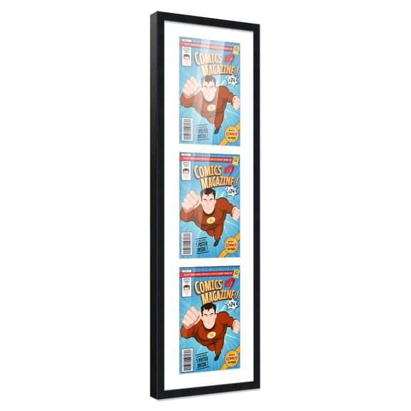 Comic Book Frame with Mat for 3 Bronze Age Comics Published Between 1970 and 1985 - Black Wood