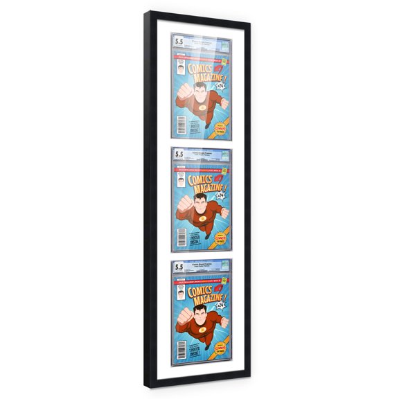 Comic Book Frame with Mat for 3 CGC, CBCS OR PGX Graded Comics - Black Frame for 8.125x13 Comics