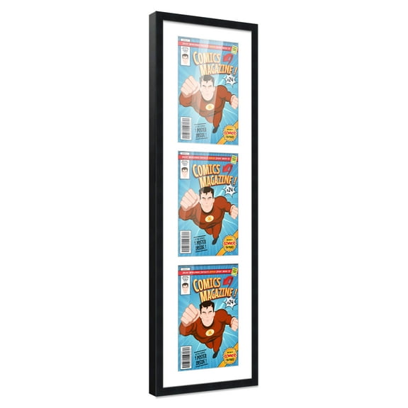 Comic Book Frame with Mat for 3 Current Era Comics Published After 1985 - Black Wood Comic Frame