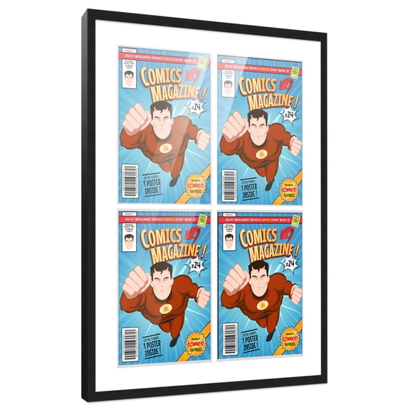 Comic Book Frame with Mat for 4 Bronze Age Comics Published Between 1970 and 1985 - Black Wood