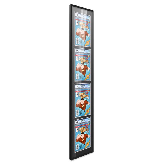 Comic Book Frame with Mat for 4 CGC, CBCS OR PGX Graded Comics - Black Frame for 8.125x13 Comics