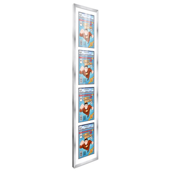 Comic Book Frame with Mat for 4 CGC, CBCS OR PGX Graded Comics - Silver Frame for 8.125x13 Comics