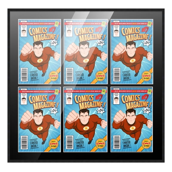 Comic Book Frame with Mat for 6 Current Era Comics Published After 1985 - Black Frame for 6.875x10.5 Comics