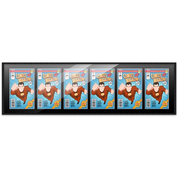 Comic Book Frame with Mat for 6 Current Era Comics Published After 1985 - Black Frame for 6.875x10.5 Comics