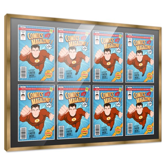 Comic Book Frame with Mat for 8 Current Era Comics Published After 1985 - Bronze Frame for 6.875x10.5 Comics