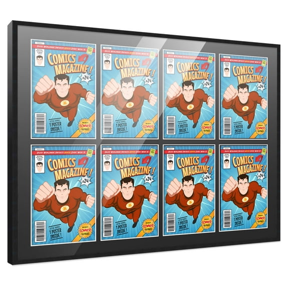 Comic Book Frame with Mat for 8 Silver Age Comics Published 1956-1970 - Black Frame for 7.125x10.5 Comics