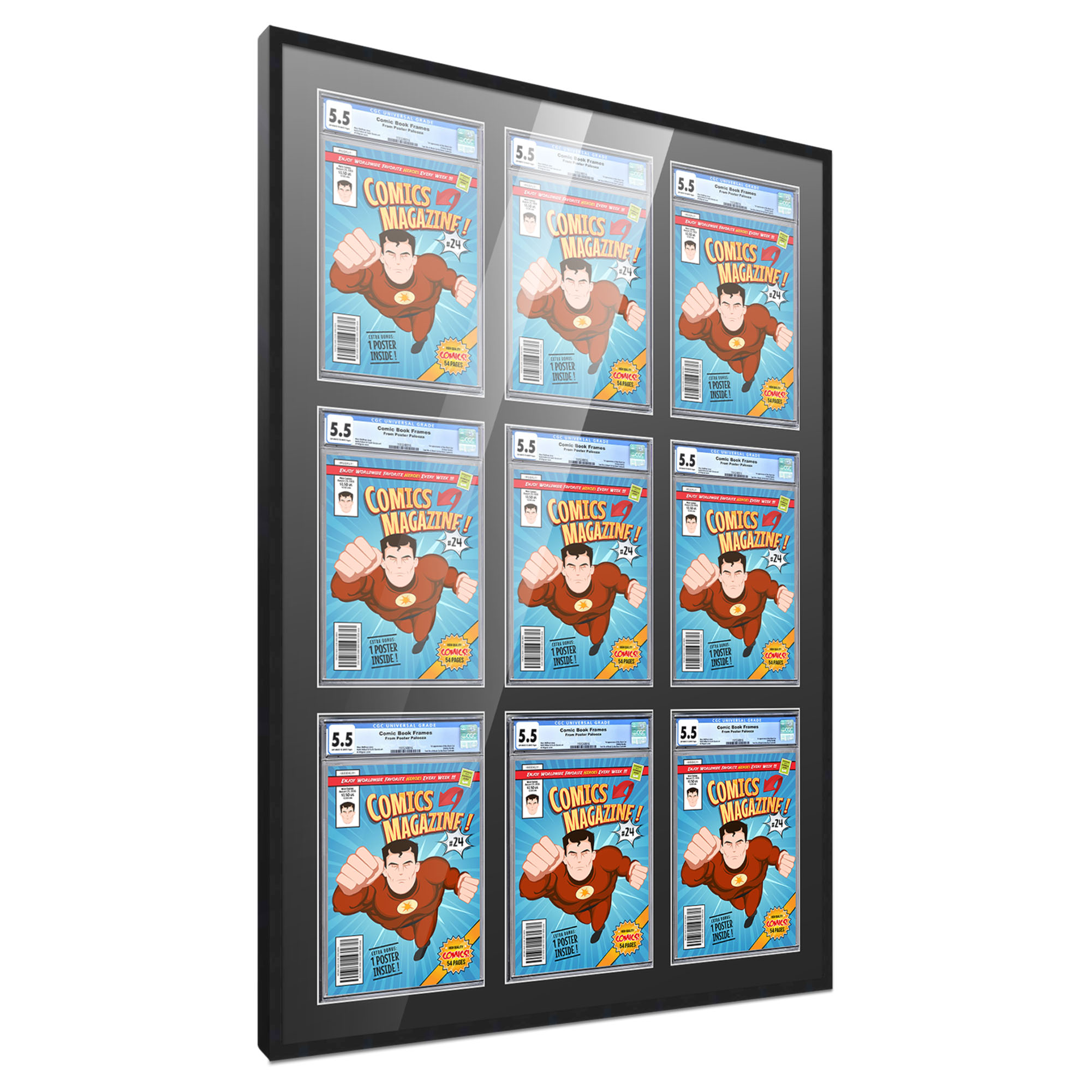 Comic Book Frame with Mat for 9 CGC, CBCS OR PGX Graded Comics - Black ...
