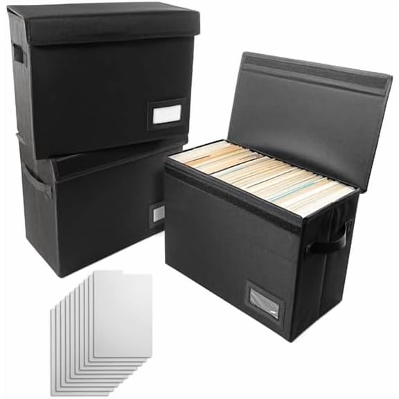 Comic Book Storage, 3 Pack, Comic Book Boards - Comic Storage Boxes for 150-180 Comic Books with Lid and Label Slot 15.5" X 7.5" X 11"- Bonus Dividers  Black$$Office